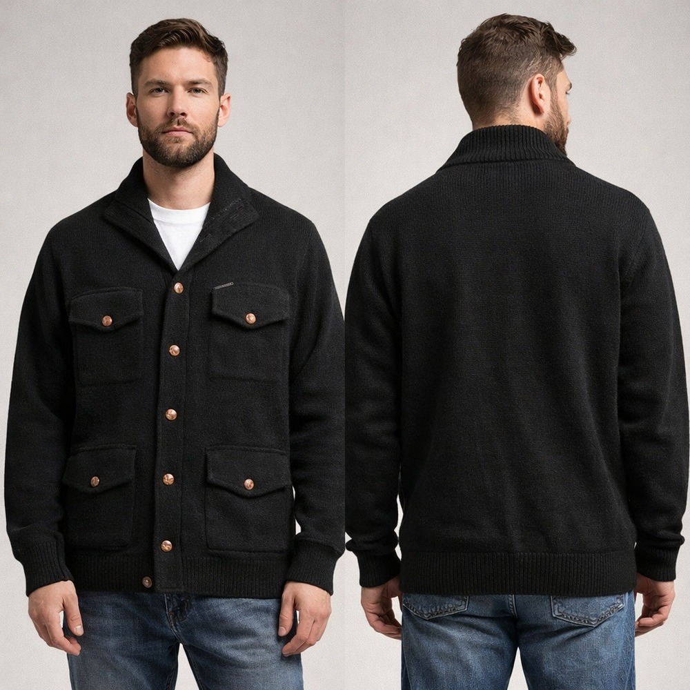 Ecko Unltd‎ Mens XXL Black Lambswool Blend Shawl Collar Button Cardigan Sweater